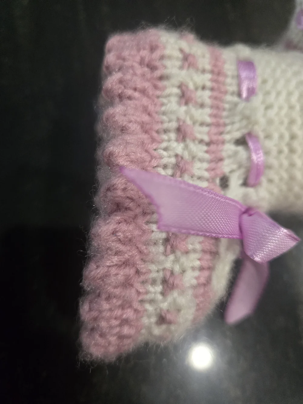 Soft Knit Baby Slippers with Pink Ribbon Accent